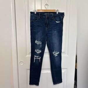 American Eagle Outfitters Women's Dark Blue Distressed Skinny Jeans